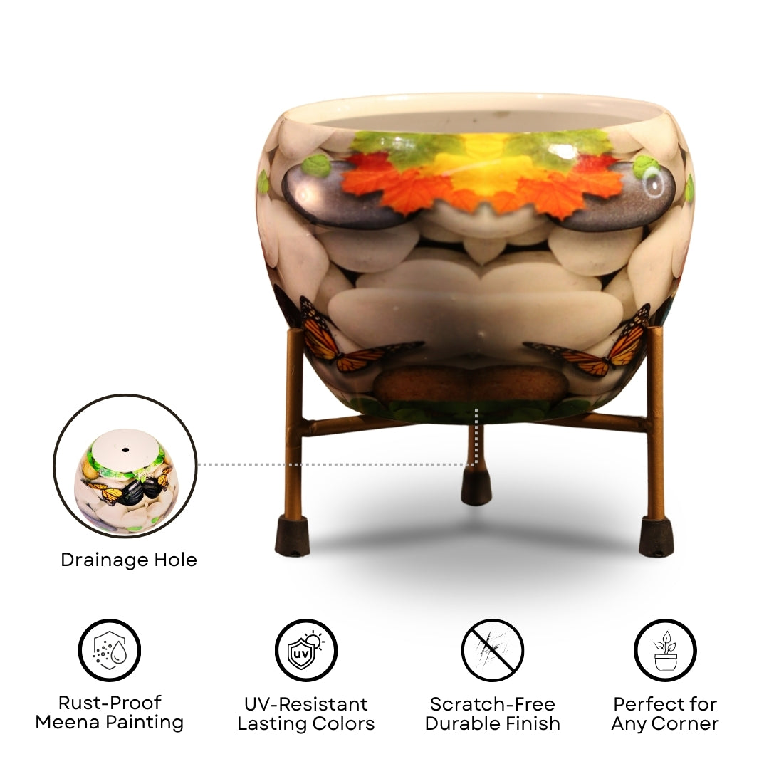 Stone Printed Metal Pot with stand- 5 inches (Only Pot)