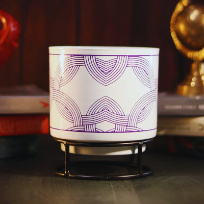 Metal Pot White with Round Stand Leaf Design for Indoor Outdoor Use, Rust-Free & Powder Coated - Pot Size: 13 x 13 cm