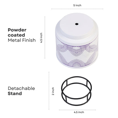 White Leaf Print Metal Pot with stand- 5 inch (Only Pot)