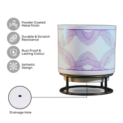 White Leaf Print Metal Pot with stand- 5 inch (Only Pot)